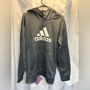 Adidas Men's Textured Dark Heather Gray Pullover Hoodie